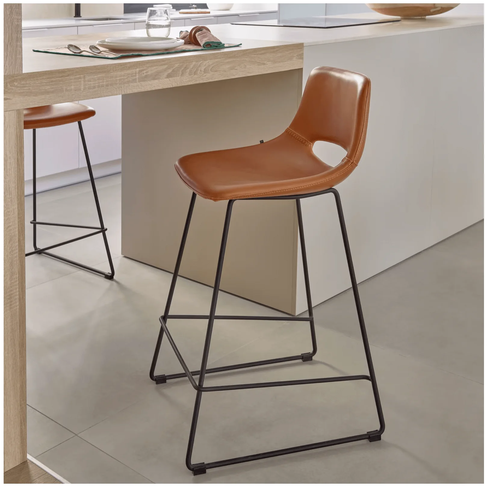 Rust Synthetic Leather Barstool for Kitchen