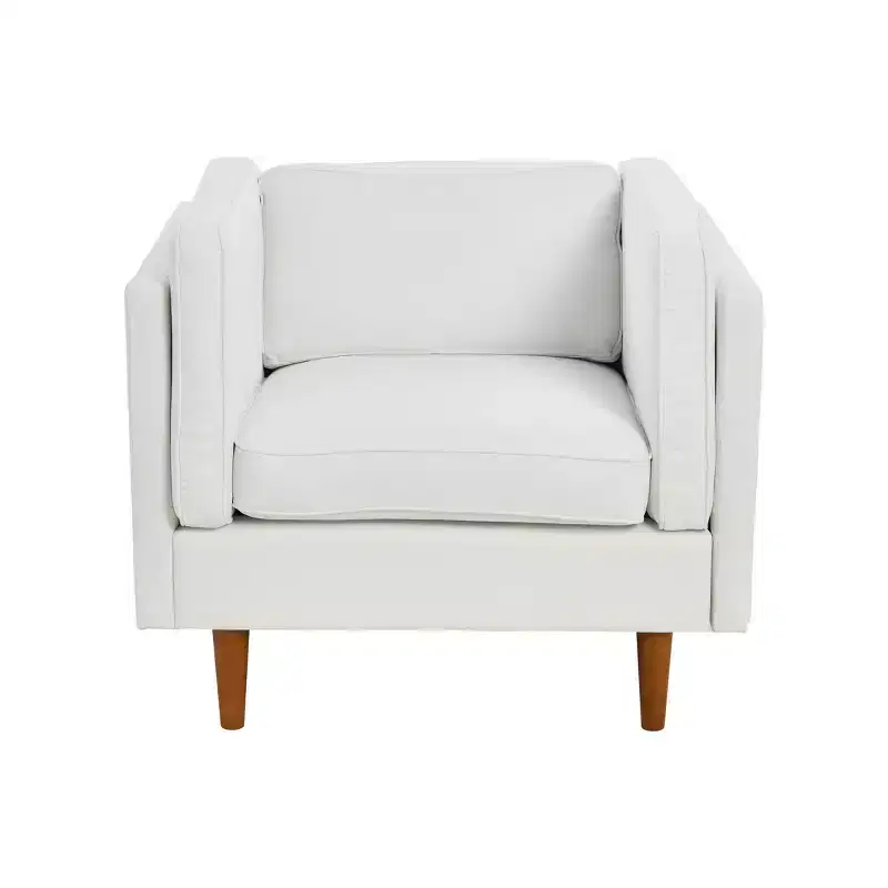 High-Sided Upholstered Accent Armchair Coastal White Pocket Spring Plywood Steel Frame