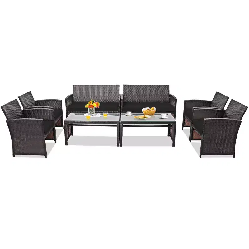 Costway 8PCS Patio Rattan Furniture Set Cushioned Chair Sofa Coffee Table White\Navy\Turquoise\Red