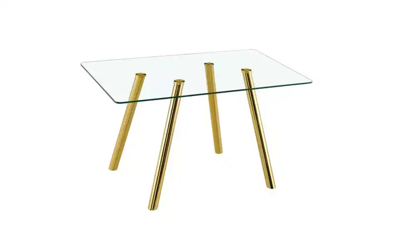 Tempered Glass Dining Table with Metal Legs, 51 Inch Rectangle Kitchen Table with Rounded Corners for Living and Dining Room