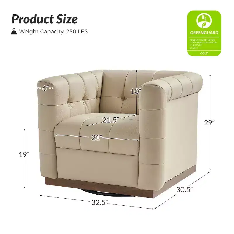 Frankie Modern Genuine Leather Swivel Club Chair| HULALA HOME
