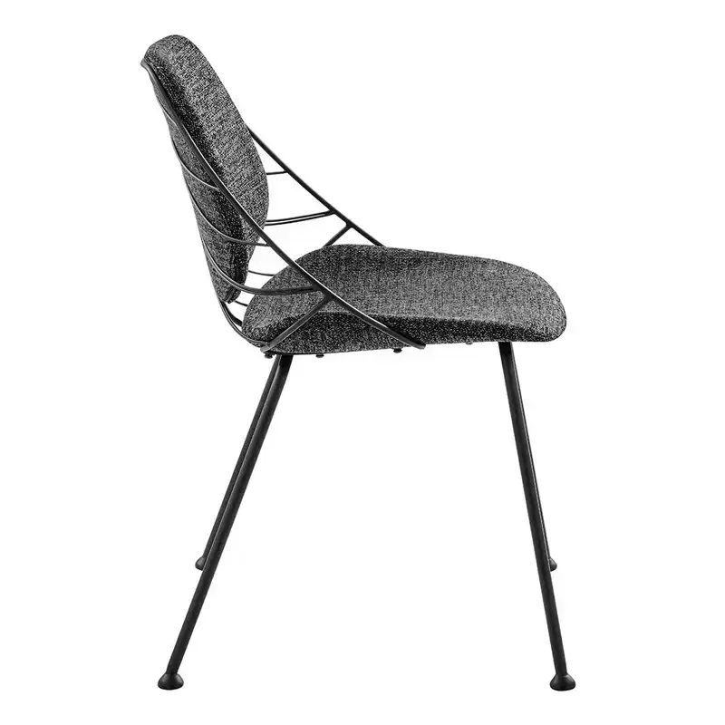 Set of 2 Black Upholstered Fabric Dining Side Chairs, Steel Frame, Armless
