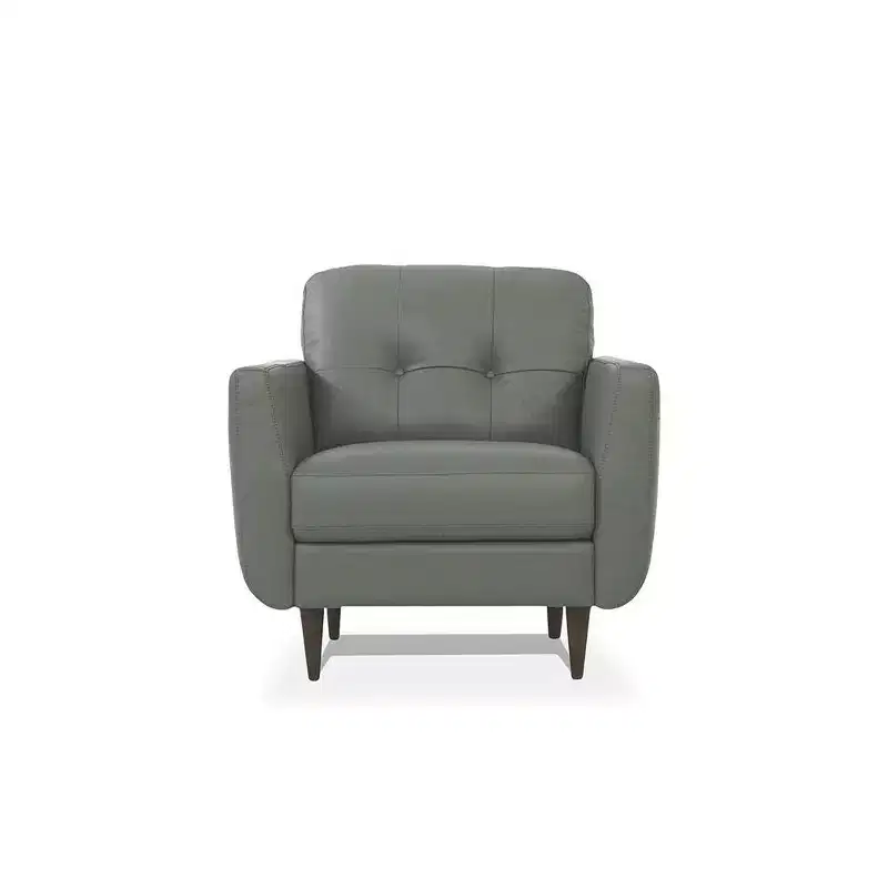 35" Radwan Chair Pesto Green Leather - Acme Furniture: Button-Tufted, Wood Legs, No Assembly Required