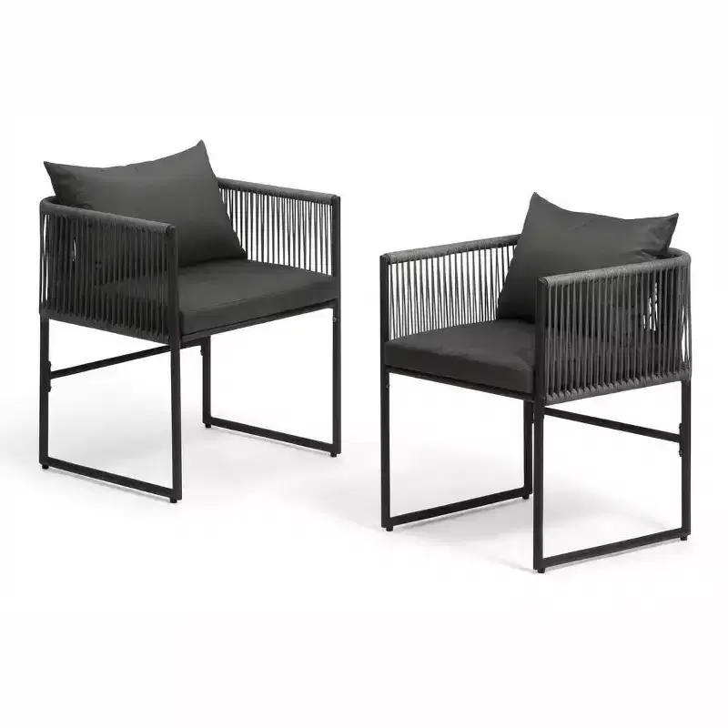 Modern PE Rattan Garden Chair Set of 2 with Cushions, Weatherproof Outdoor Furniture for Patio, Balcony or Terrace, Comfortable Seating