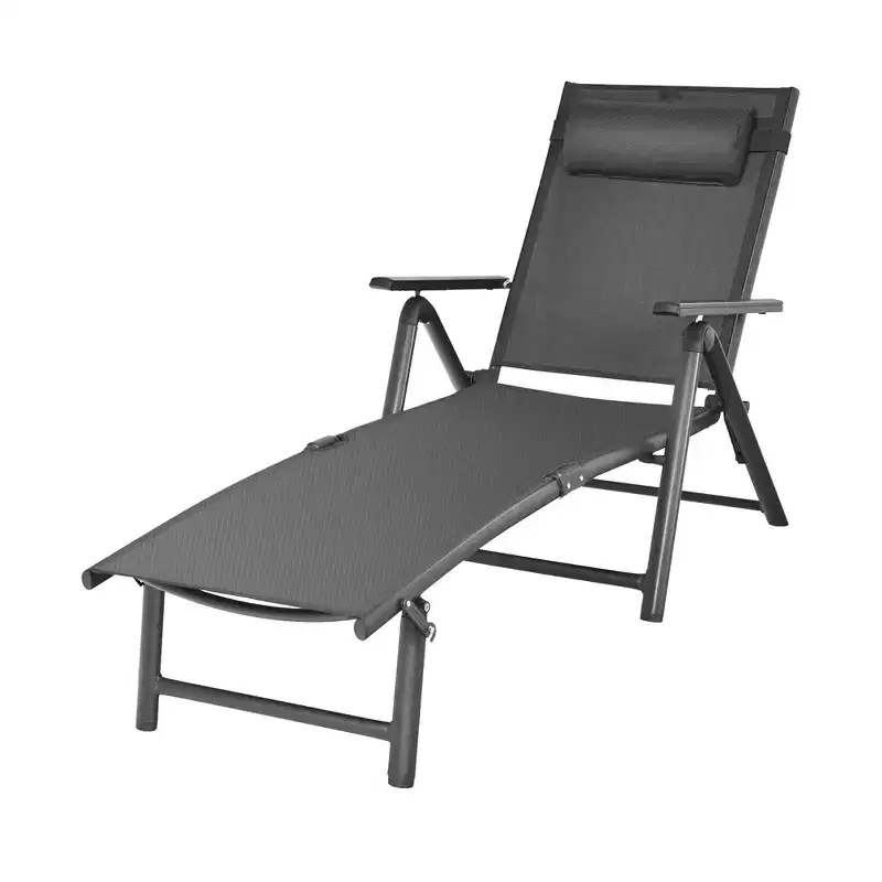 Costway Patio Chaise Lounge Chair Recliner Aluminum Adjustable Headrest Pillow