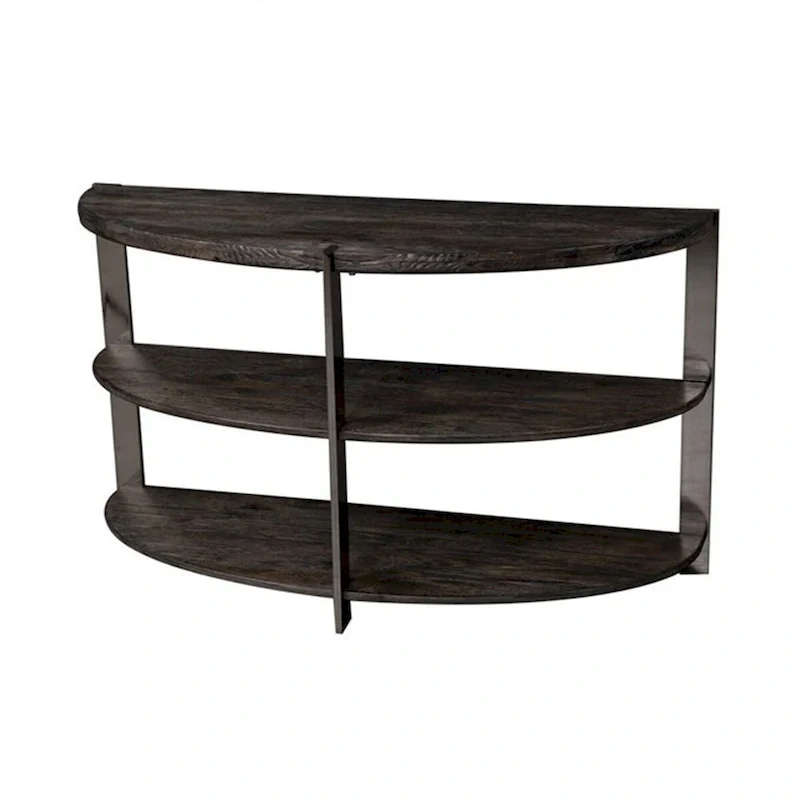 Roundhill Furniture Kalne Console Table Half Moon Shape with 2 Open Shelves, Charcoal Gray/Chrome Plated Metal
