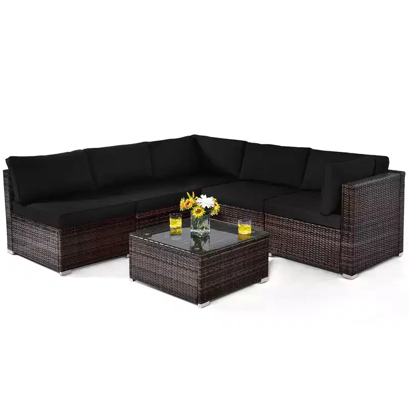 Costway 6PCS Patio Rattan Furniture Set Cushioned Sofa Coffee Table Garden Turquoise/Red/Navy/Brown/White/Black