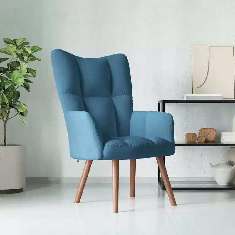 vidaXL Blue Velvet Accent Chair with Wooden Legs & Steel Frame - Comfortable Lounge Seating for Living Room, Office, or Bedroom