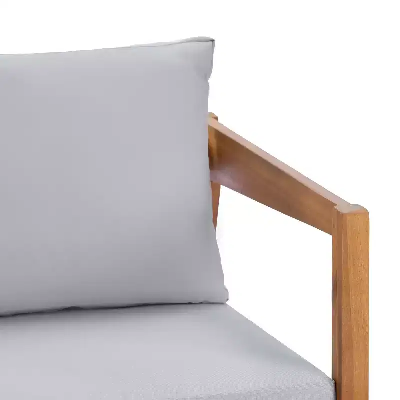 Christopher Knight Home Marine Farmhouse Acacia Wood Upholstered Patio Lounge Chair with Cushion