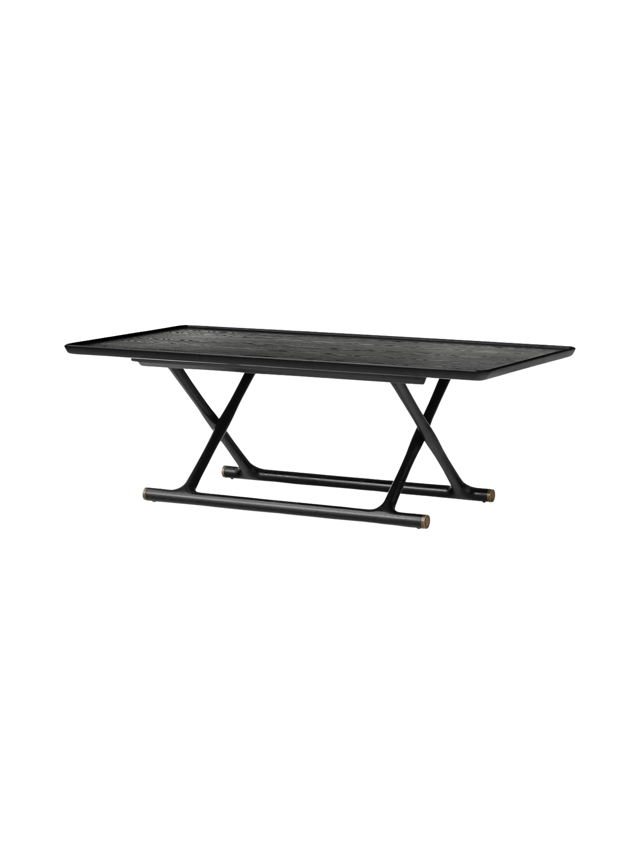 Oak & Brass Foldable Lounge Table with Brass Fittings for Living Room