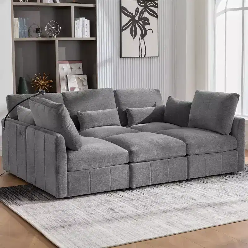 Merax Multifunctional Modular Sectional Sofa with Movable Ottoman