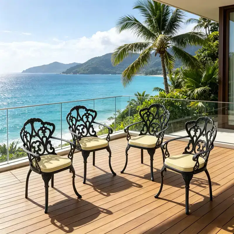 Set of 4 Cast Aluminum Patio Dining Chairs, Black Rust Resistant Frame with Water Resistant Cushions