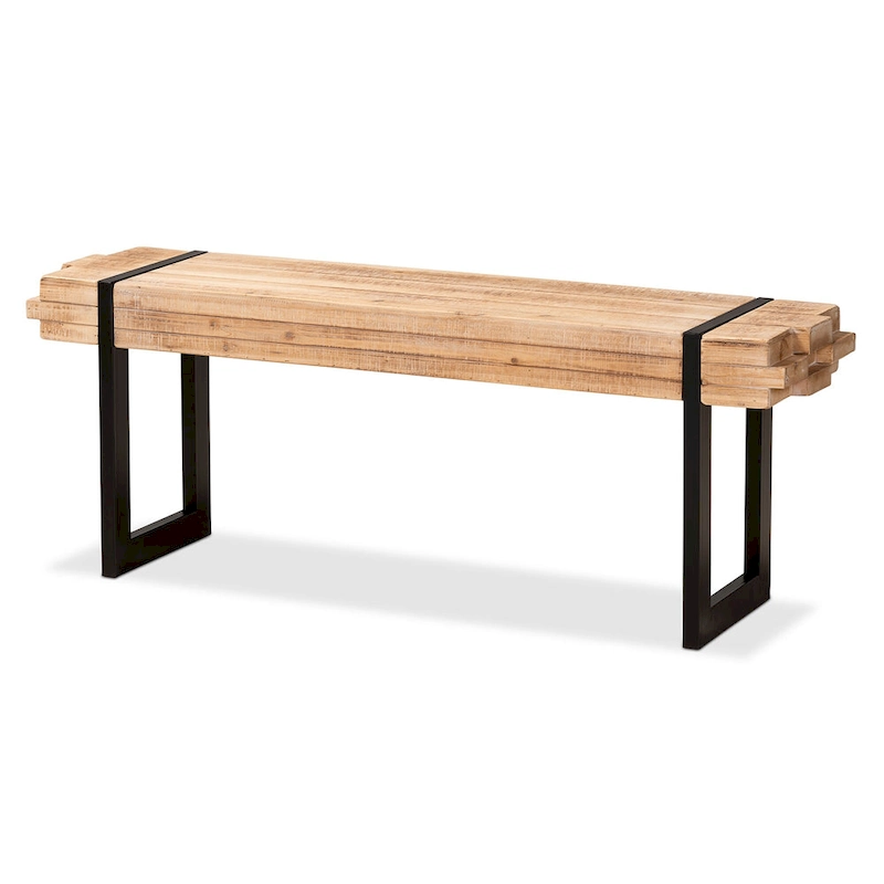 Henson Natural Brown Finished Wood and Black Finished Metal Bench