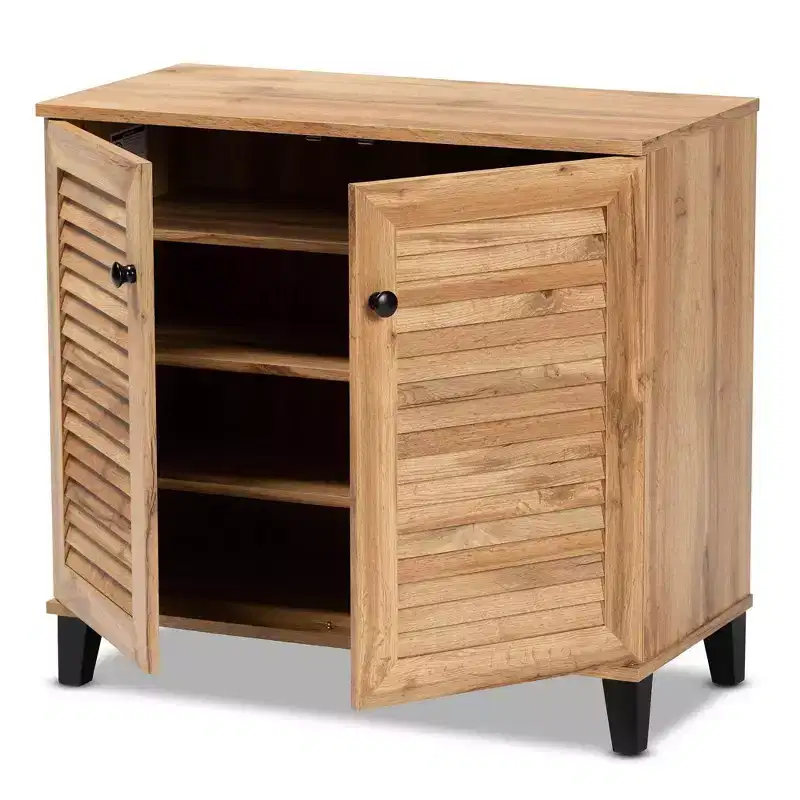 Wood 2-Door Storage Cabinet Oak Brown - Nautical Style, 4 Fixed Shelves, Wood Frame