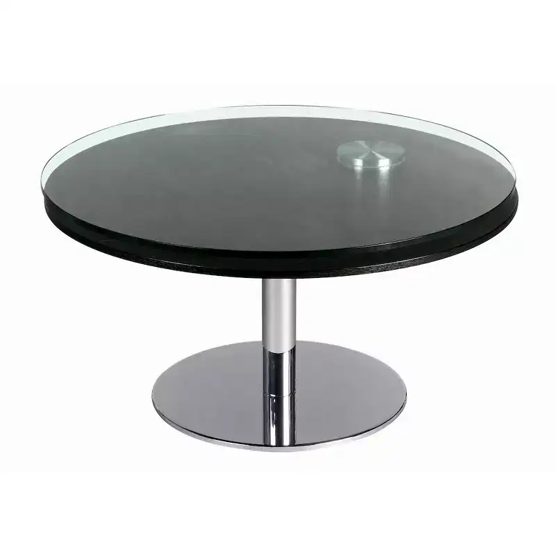 Contemporary Dual Round Top Motion Cocktail Table, Glass & Ash Wood