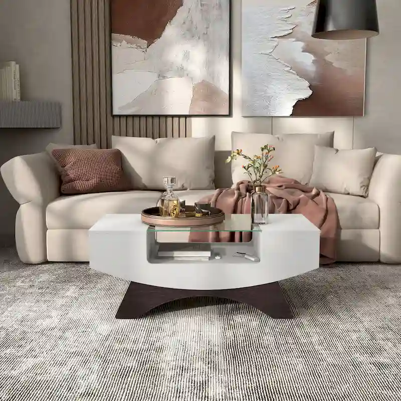 Angelic Contemporary Storage Coffee Table with Glass Insert