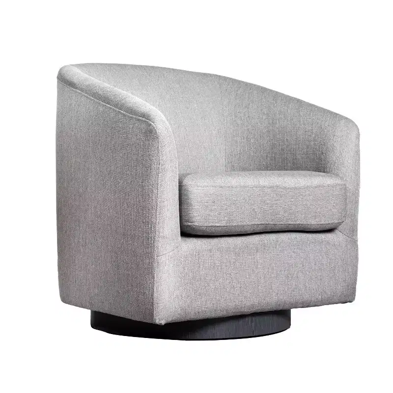 Upholstered Club Style Barrel Accent Chair with 360 Degree Swivel and Sloped Armrests