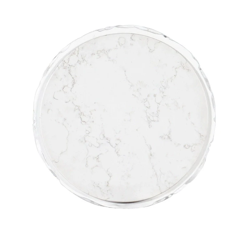 Round Quartz Top Accent Table with Leaf Motif & Gold Base, 16