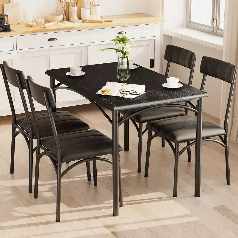 Dining Table Set for 4, Kitchen Table with Upholstered Chairs, Rectangular Wood Dining Room Table Set for Small Space, Dinner, Apartment, Home