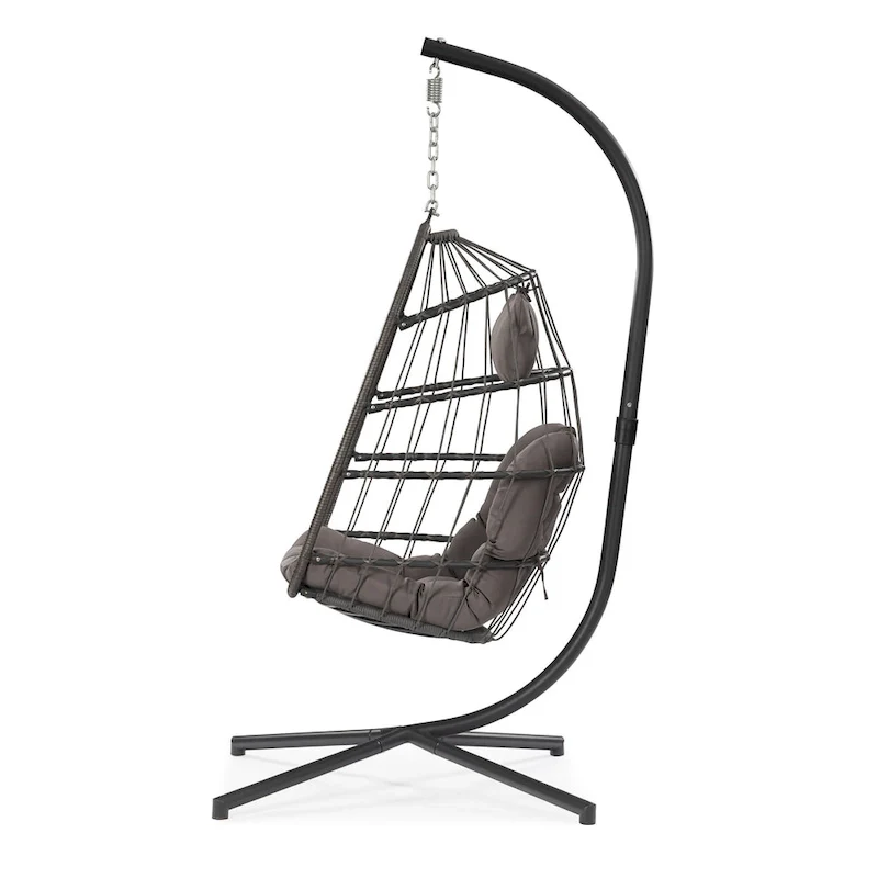 Hanging Egg Chair with Stand, Wicker Rattan & Aluminum Frame, All-Weather with Cushion and Headrest