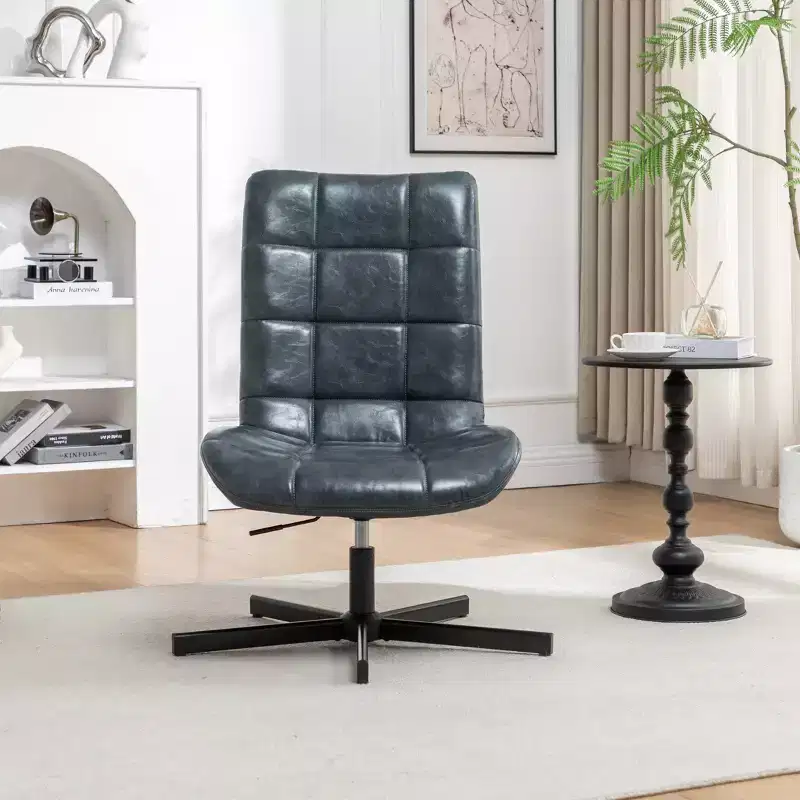 Faux Leather Tufted Swivel Accent Chair with Adjustable Height, 360° Swivel