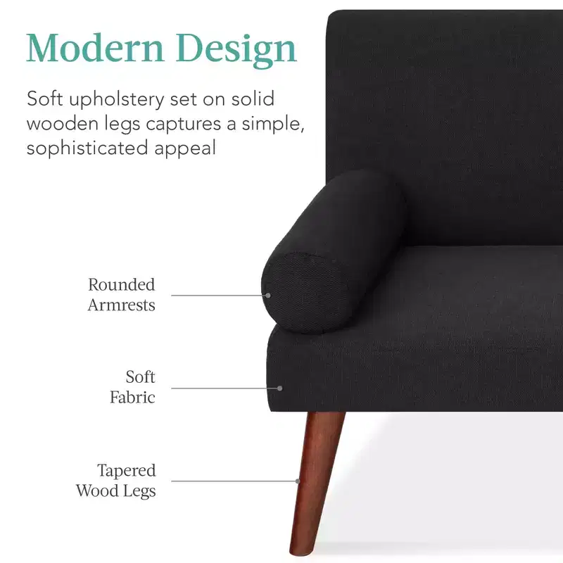 Best Choice Products Fabric Upholstered Convertible Futon w/ Rounded Armrests, Wooden Legs, 2 Cupholders
