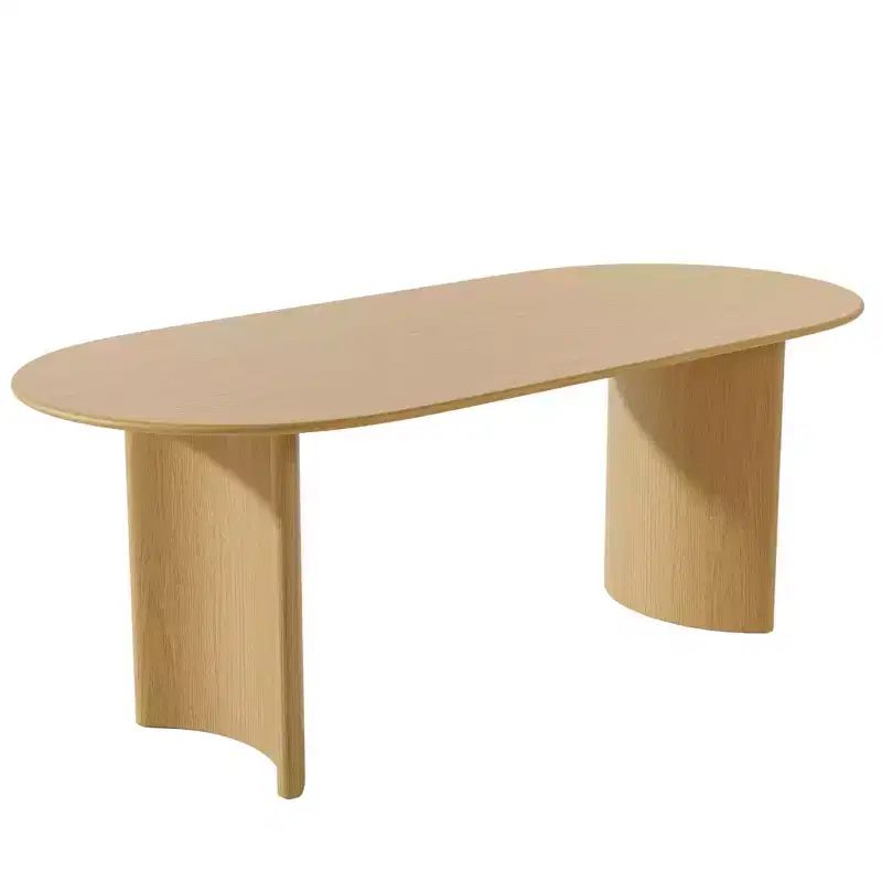 HomeRoots 67 Natural Solid Wood Double Pedestal Base Oval Dining Table