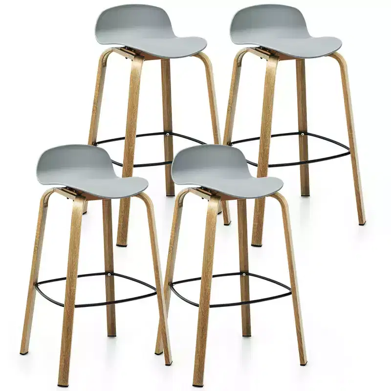 Costway Modern Set of 4 Barstools 30inch Pub Chairs w/Low Back & Metal Legs Grey