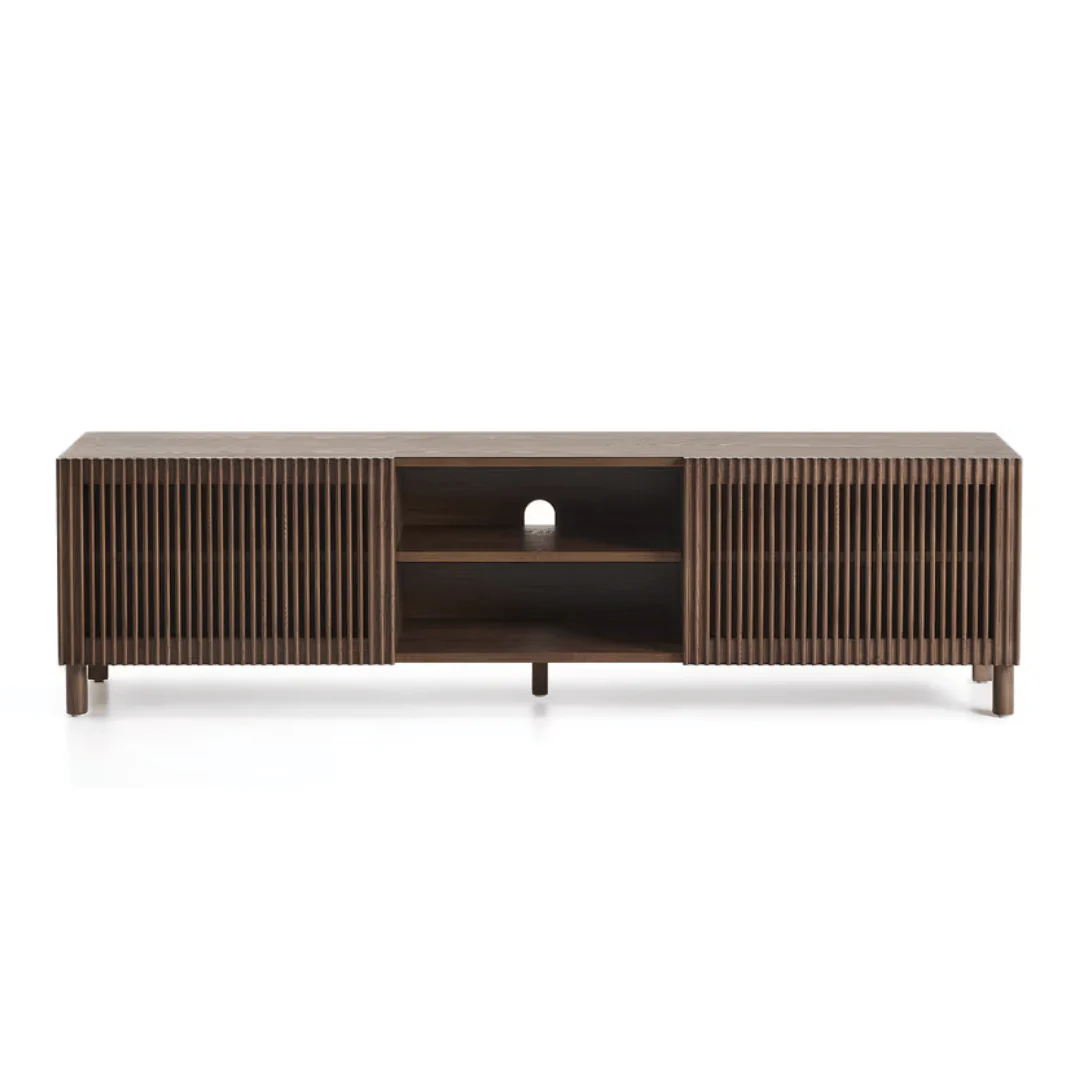 Mid-Century Walnut brown Walnut Entertainment Cabinet with Storage for Living Room