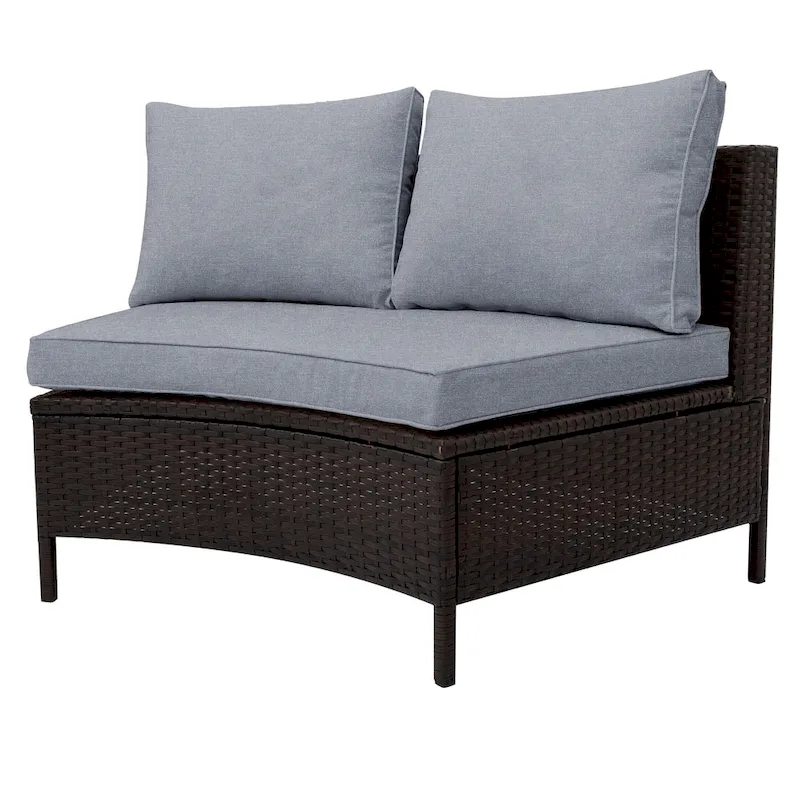 5-Pieces All-Weather PE Rattan Wicker Half-Moon Sofa Set