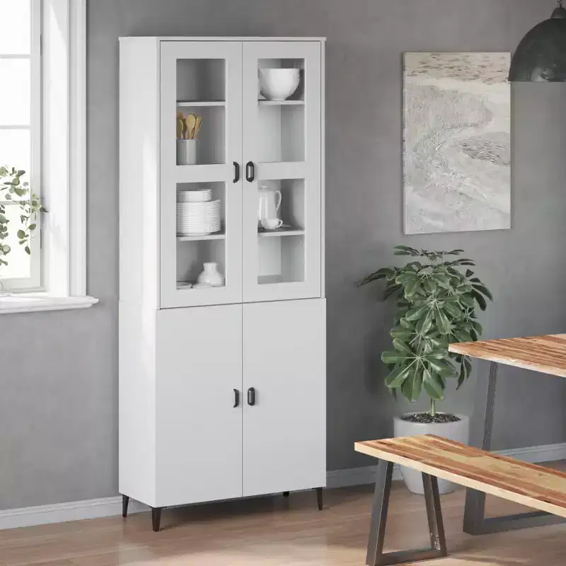 Industrial Highboard Top with 3 Shelves & Frosted Glass Doors – Anthracite