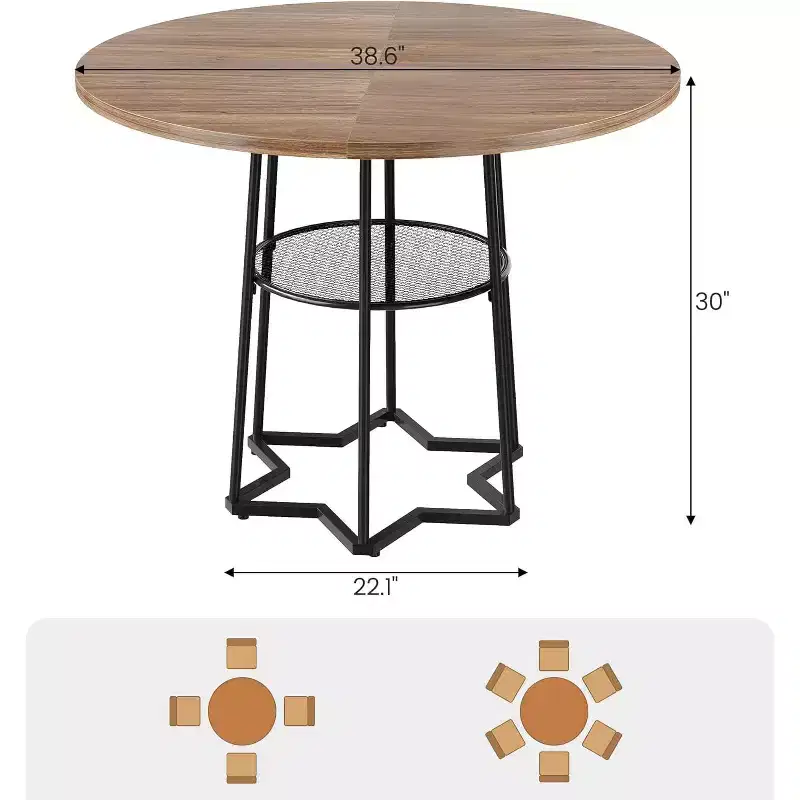 39 Inch Farmhouse Kitchen Table with 17.7 in Storage Space, Heavy Duty Metal Base, for Kitchen Dining Room
