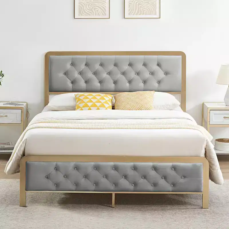 Full Size Velvet Upholstered Platform Bed Frame C Button Tufted Headboard & Footboard