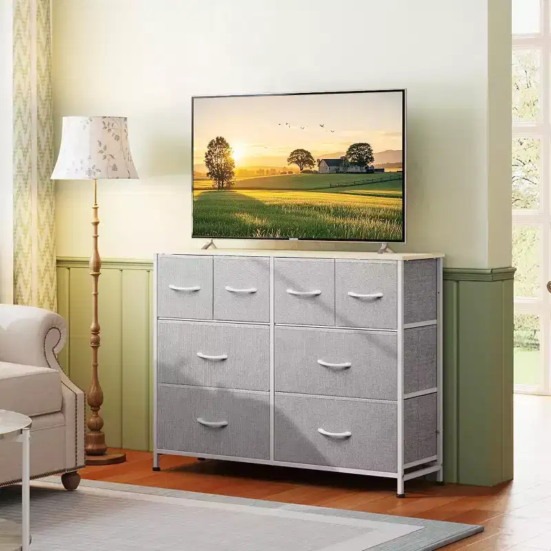 8-Drawer Dresser for Bedroom, Fabric Storage Dresser, Wide Chest of Drawers for Living Room, Closet, Entryway,Light Grey