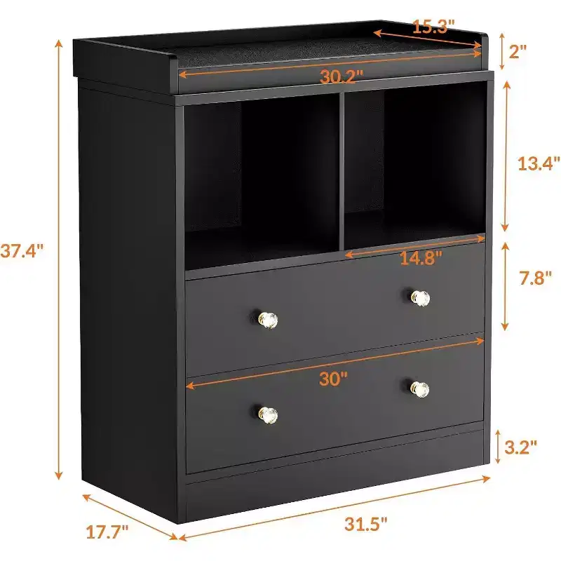 Dresser with Removable Changing Tray, Nursery Dresser with 3 Large Drawers, Modern Baby Changing Station & Storage for Nursery, Solid Wood Table