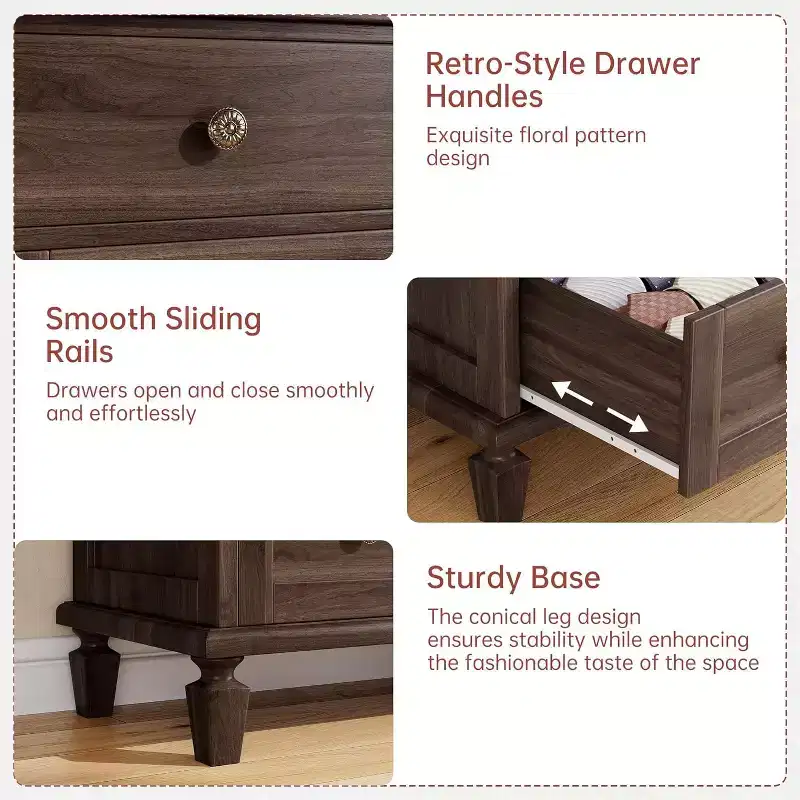 Wood 6-Drawer Dresser with Tapered Legs — Distressed Finish