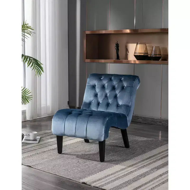 Okak Modern Armless Velvet Accent Chair, Upholstered Fabric Button Comfortable Chair with Wooden Legs