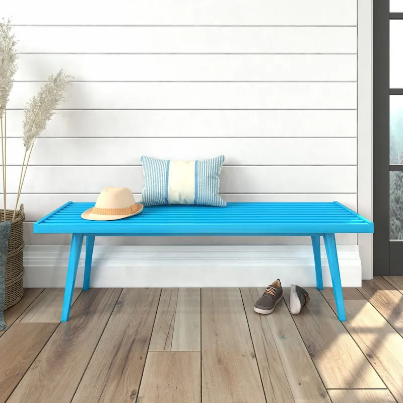 Plank and Beam Mid Century Double Wood Entryway Bench - 56.3 L x 16.5 W x 17.5 H