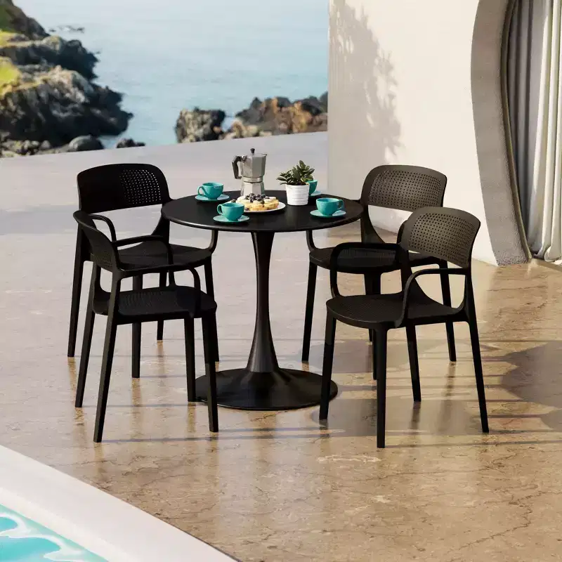 WestinTrends Playa 5-Piece Round Metal Bistro Dining Table Set And Stackable Resin Patio Dining Side Chairs