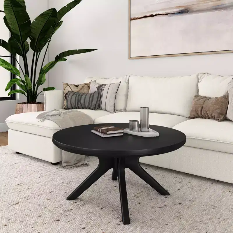 Plank+Beam Solid Wood Cross Leg Round Coffee Table, 36 Coffee Table for Living Room