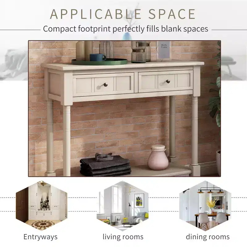 Console Table with Two Drawers and Bottom Shelf