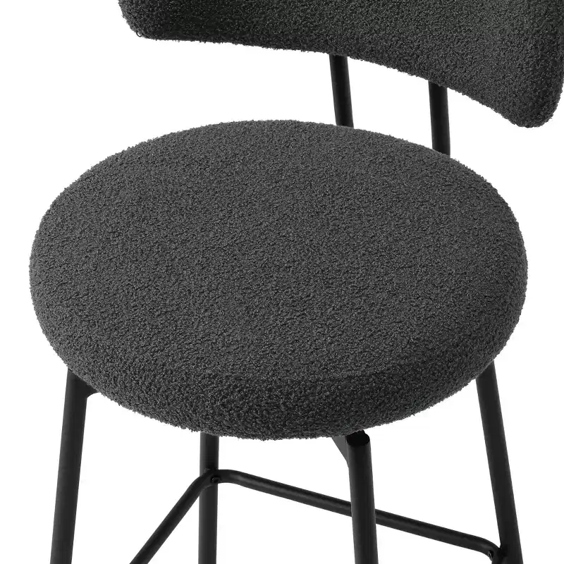 Modern Upholstered Faux Shearling Fabric Counter Height Bar Stools with Back (Set of 2