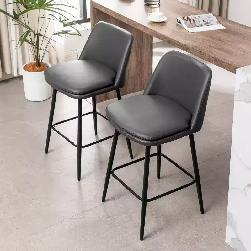 MAYEERTY Set of 2 Counter Height Swivel Bar Stools 360 Swivel Upholstered 25.6in Seat Height Faux Leather Gray for Kitchen Island Pub