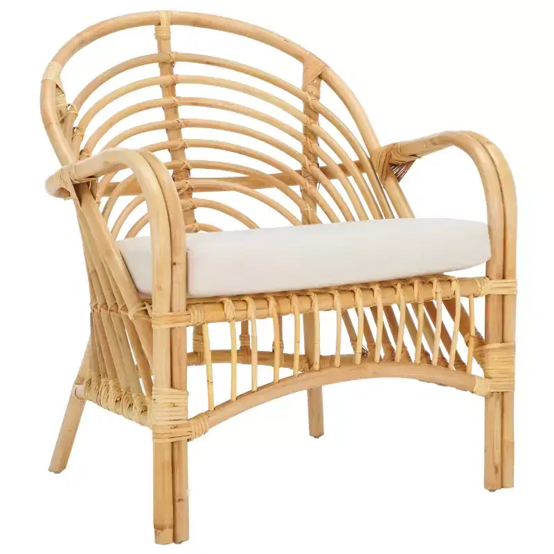 Rattan Accent Chair with Removable Cushion & Wood Frame