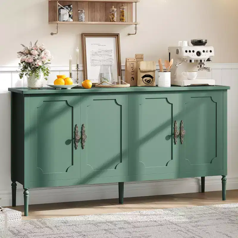 59'' Buffet Cabinet,with 2 Adjustable Shelves & 4 Doors,Coffee Bar Console Table for Living Room, Dining Room, Kitchen, Entryway, Green