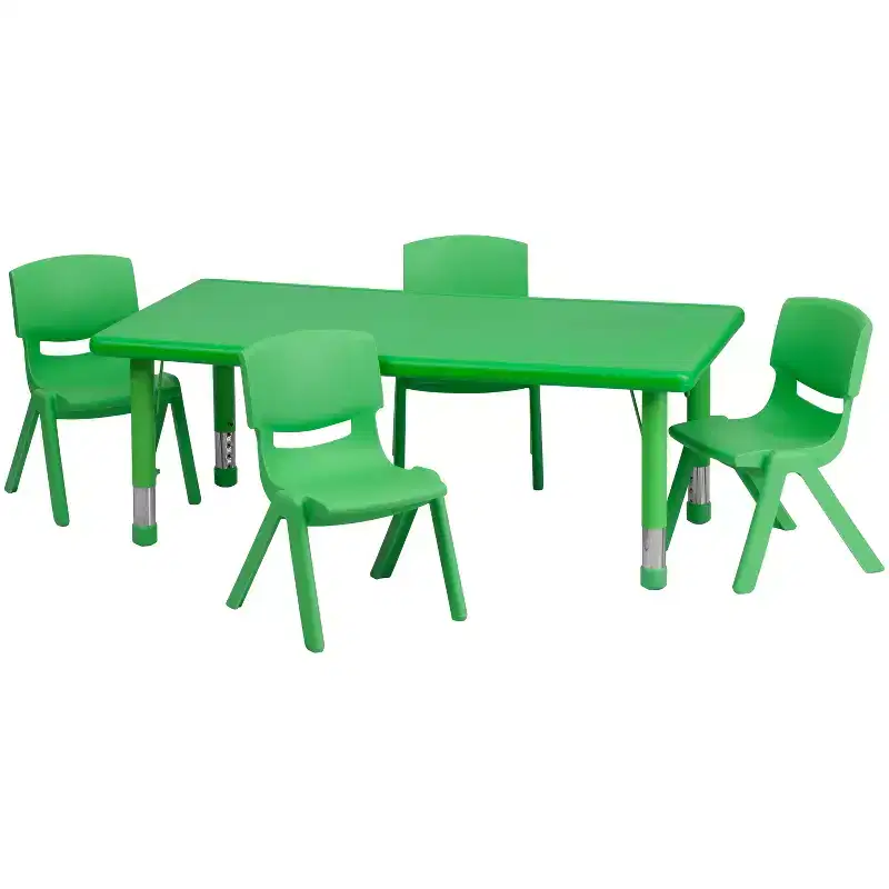 Emma and Oliver 24W x 48L Rectangular Plastic Height Adjustable Activity Table Set with 4 Chairs