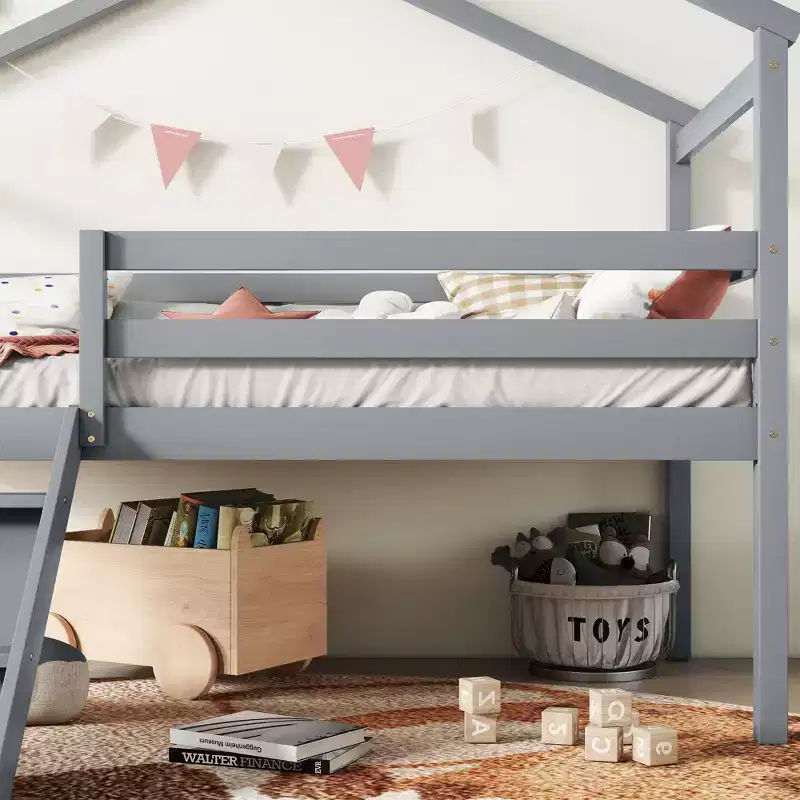 MAYEERTY King Bunk Bed Safety Rail Soft-Close Drawers Kid-Friendly
