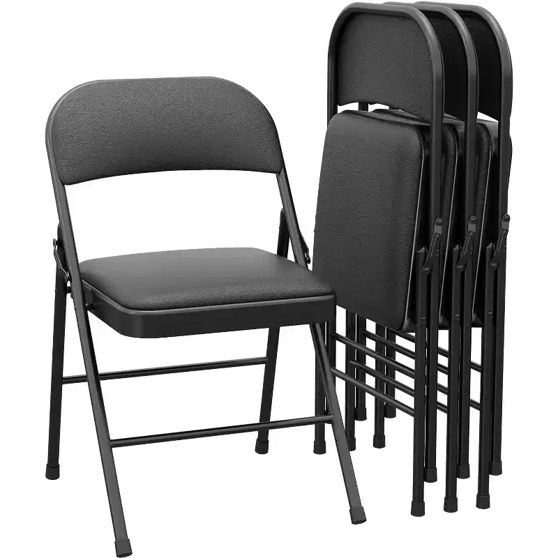DobleePy Folding Chairs Set of 8, PU Upholstered with Metal Frame, Portable Foldable Chairs for Dining Room, Living Room and Office, Black