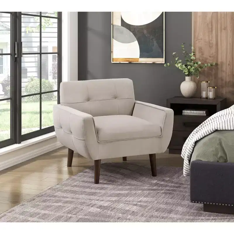 Okak Modern Accent Chair 1pc Living Room Chair with Velvet Upholstered Back Tufted Armchair Reading Leisure Chair with Padded Seat and Back