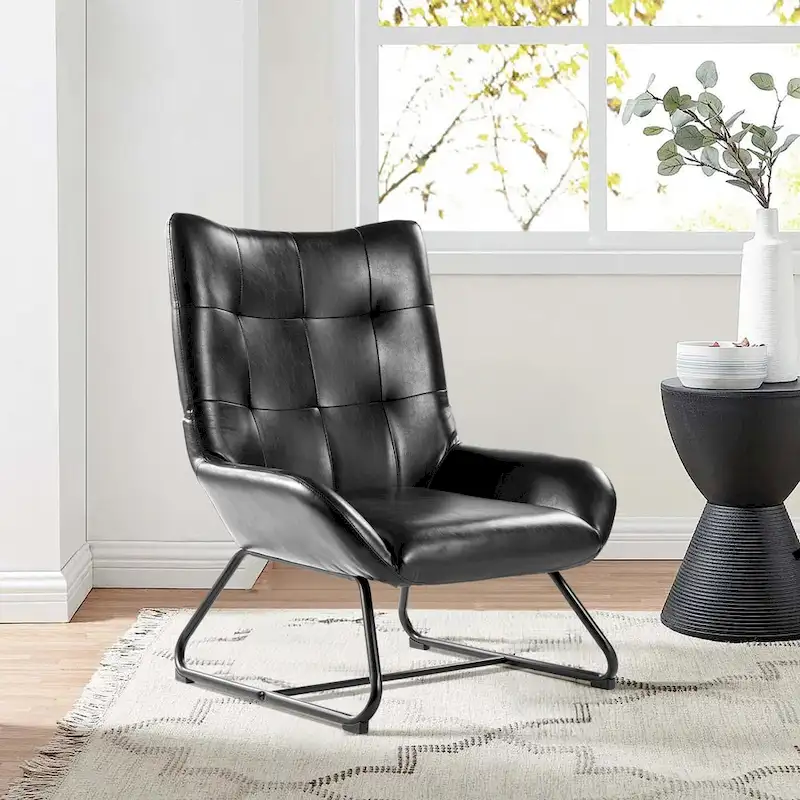 35.5H Leatherette Wingback Accent Chair With Metal Legs
